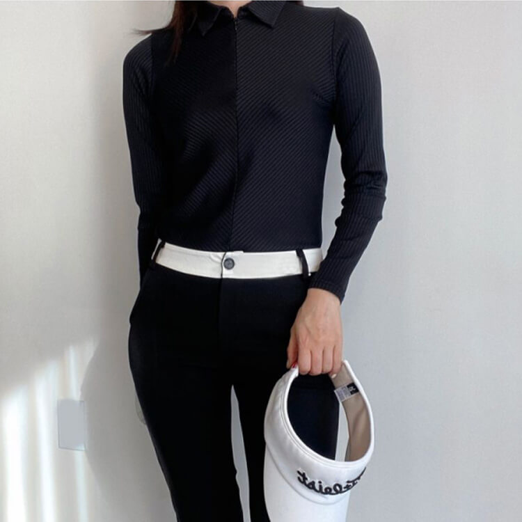 韓国ゴルフウェア バイカラー 切り替え ロングパンツ