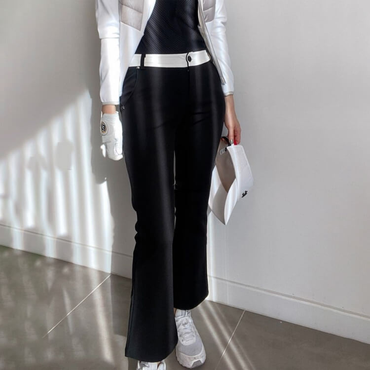 韓国ゴルフウェア バイカラー 切り替え ロングパンツ