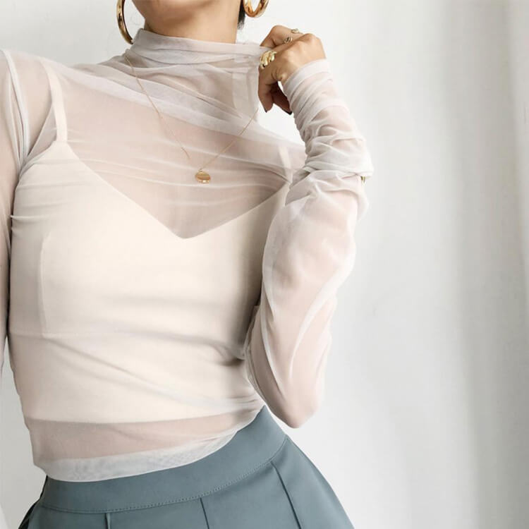 シンプル シースルー ハイネック 長袖 インナー