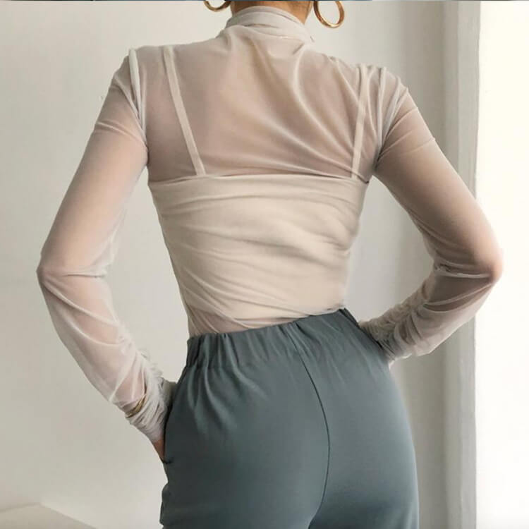 シンプル シースルー ハイネック 長袖 インナー