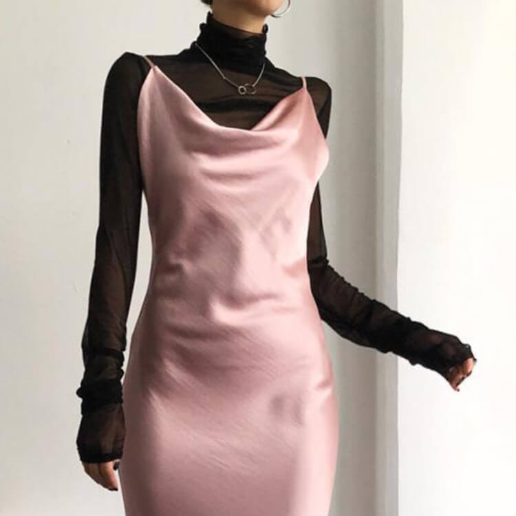 シンプル シースルー ハイネック 長袖 インナー