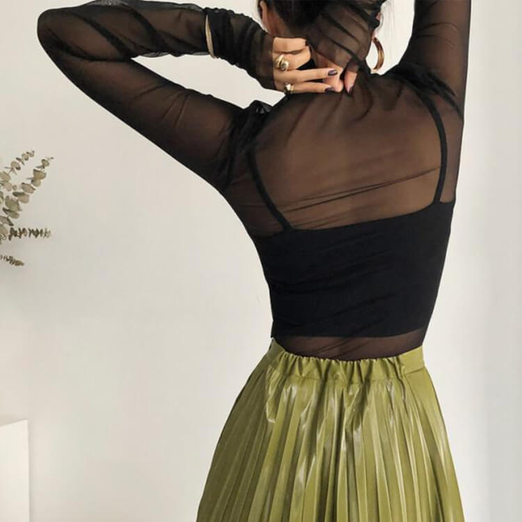 シンプル シースルー ハイネック 長袖 インナー