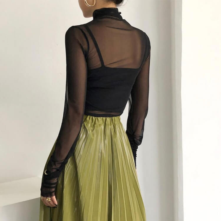 シンプル シースルー ハイネック 長袖 インナー