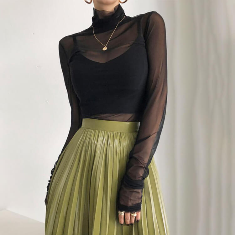 シンプル シースルー ハイネック 長袖 インナー