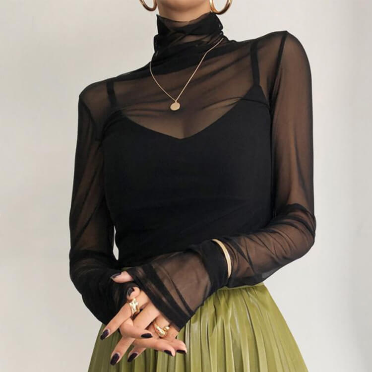 シンプル シースルー ハイネック 長袖 インナー