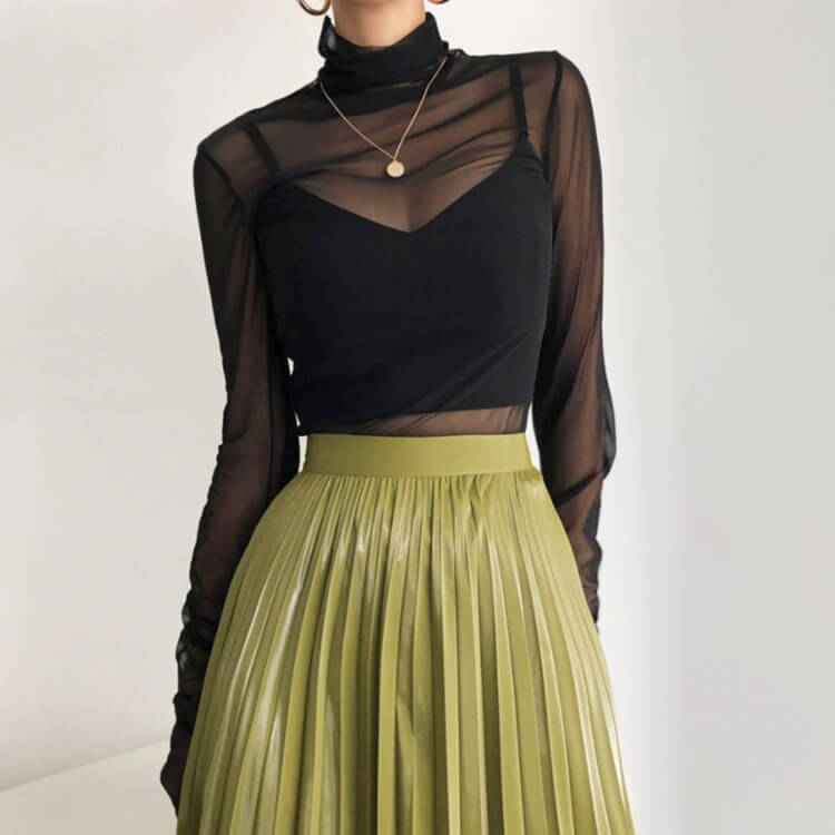 シンプル シースルー ハイネック 長袖 インナー