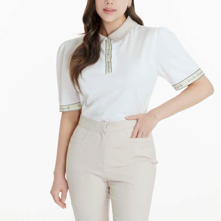 韓国ゴルフウェア 配色 レタリング 5分袖 ポロシャツ