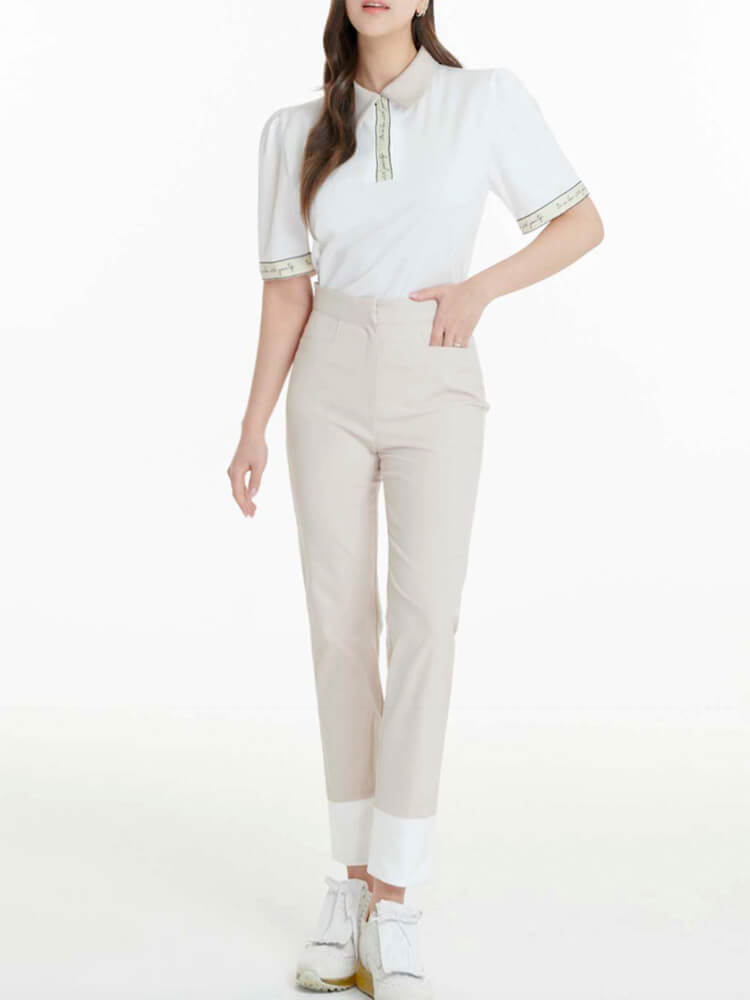 韓国ゴルフウェア 配色 レタリング 5分袖 ポロシャツ