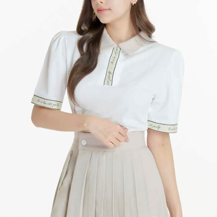 韓国ゴルフウェア 配色 レタリング 5分袖 ポロシャツ