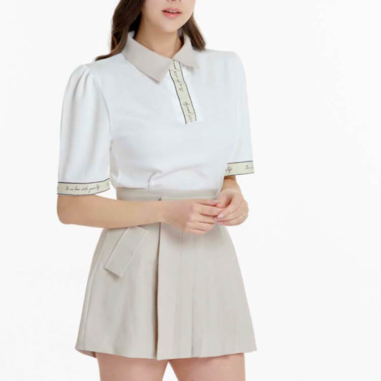 韓国ゴルフウェア 配色 レタリング 5分袖 ポロシャツ