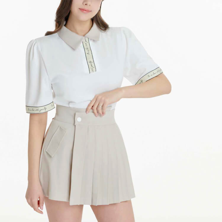 韓国ゴルフウェア 配色 レタリング 5分袖 ポロシャツ