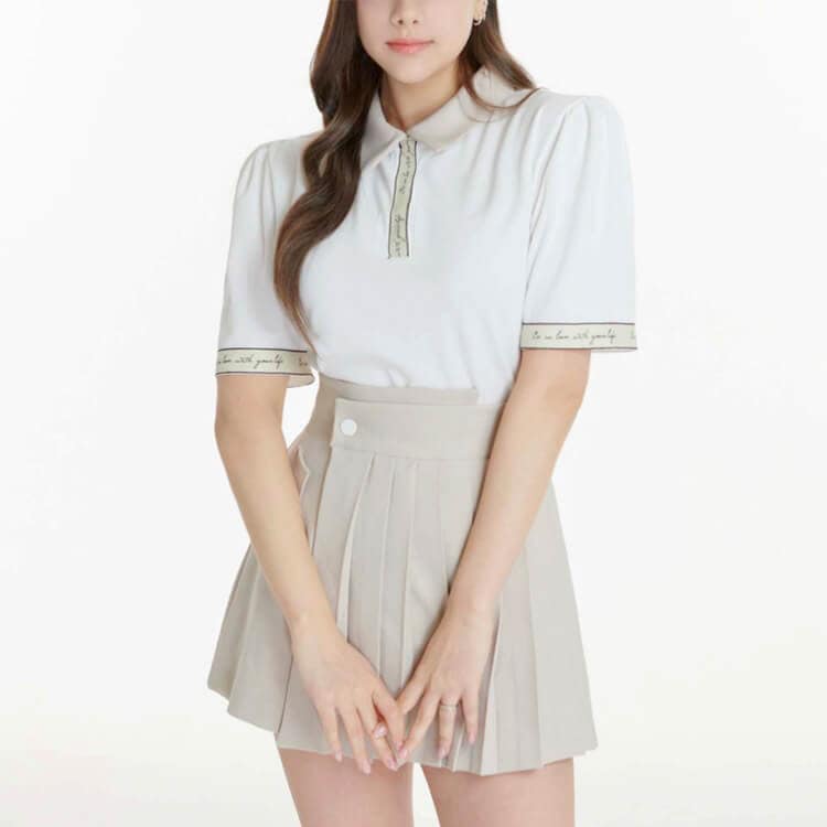 韓国ゴルフウェア 配色 レタリング 5分袖 ポロシャツ