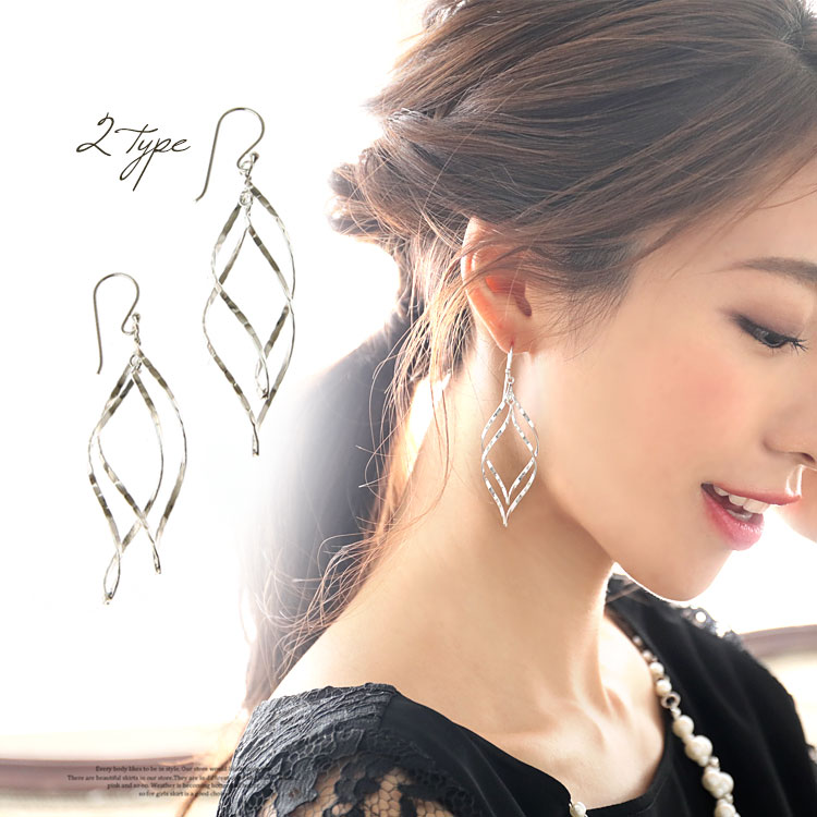 メール便送料無料 韓国デザイン 揺れるピアス シルバー