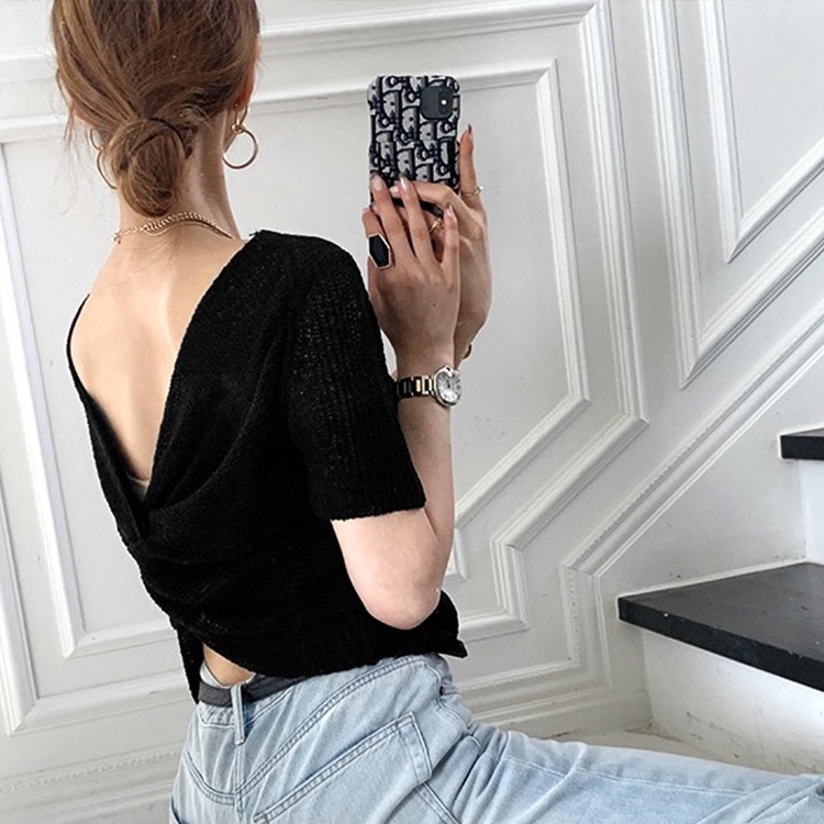 リバーシブル ねじり クロス サマーニット トップス