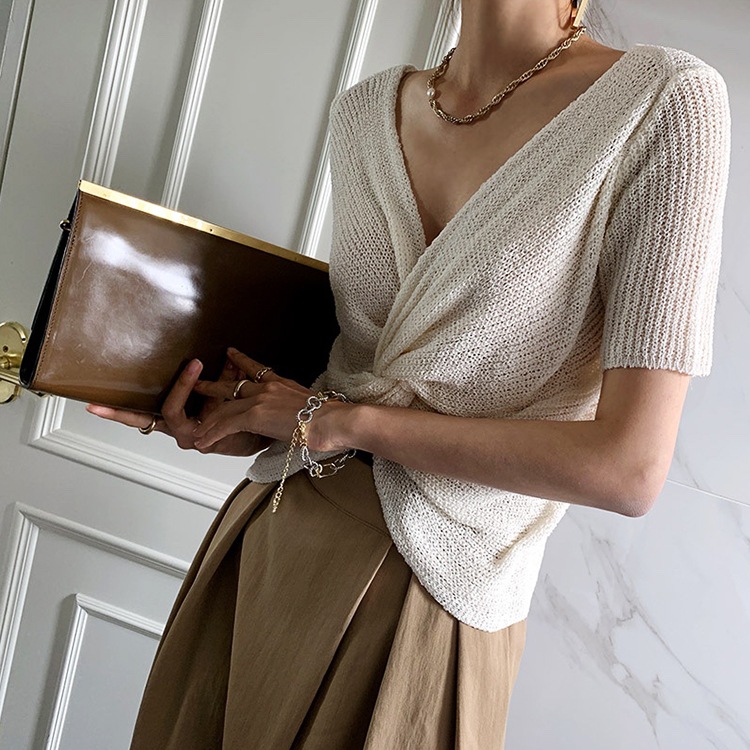 リバーシブル ねじり クロス サマーニット トップス