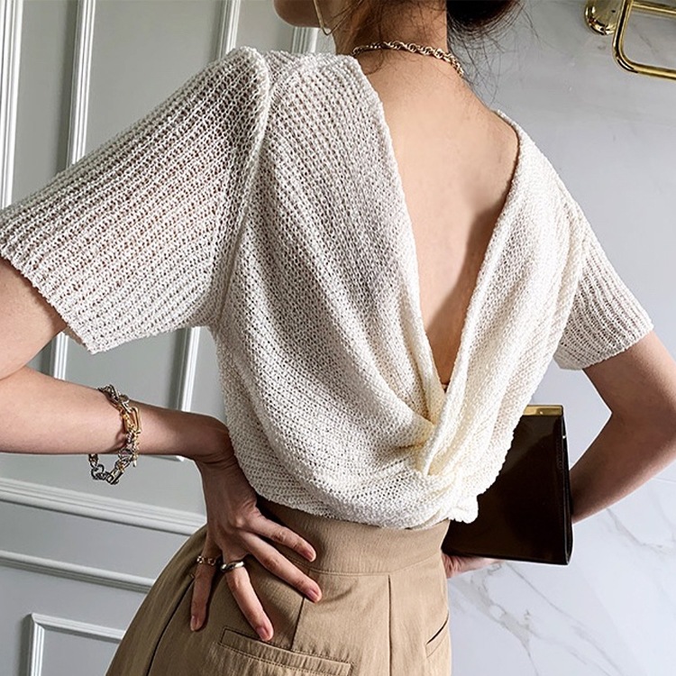 リバーシブル ねじり クロス サマーニット トップス