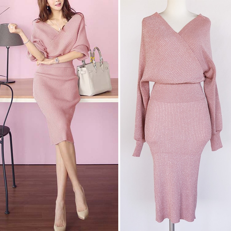 きれいめ ドルマンスリーブ Vネック ニットアップ