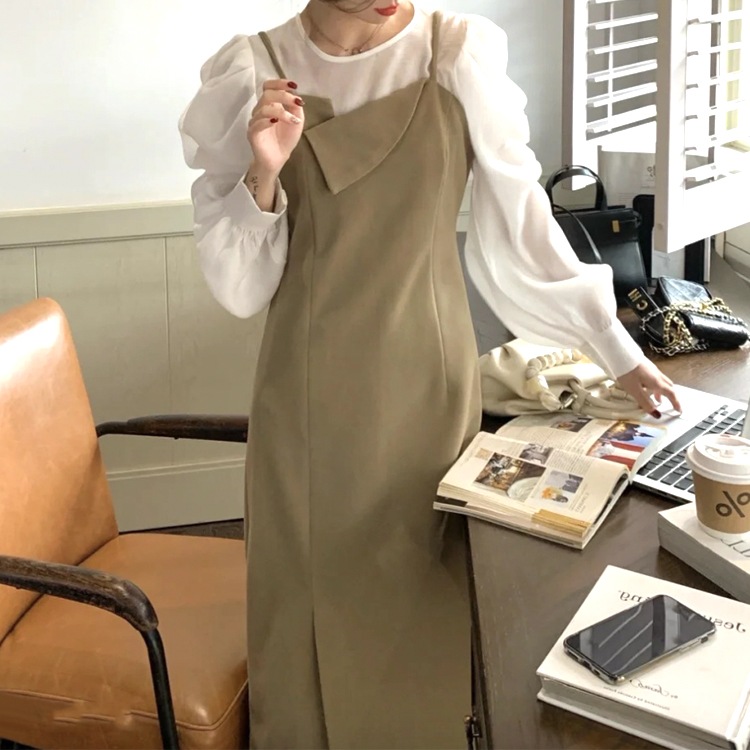 長袖シフォンブラウス ミモレ丈 キャミワンピ セットアップ