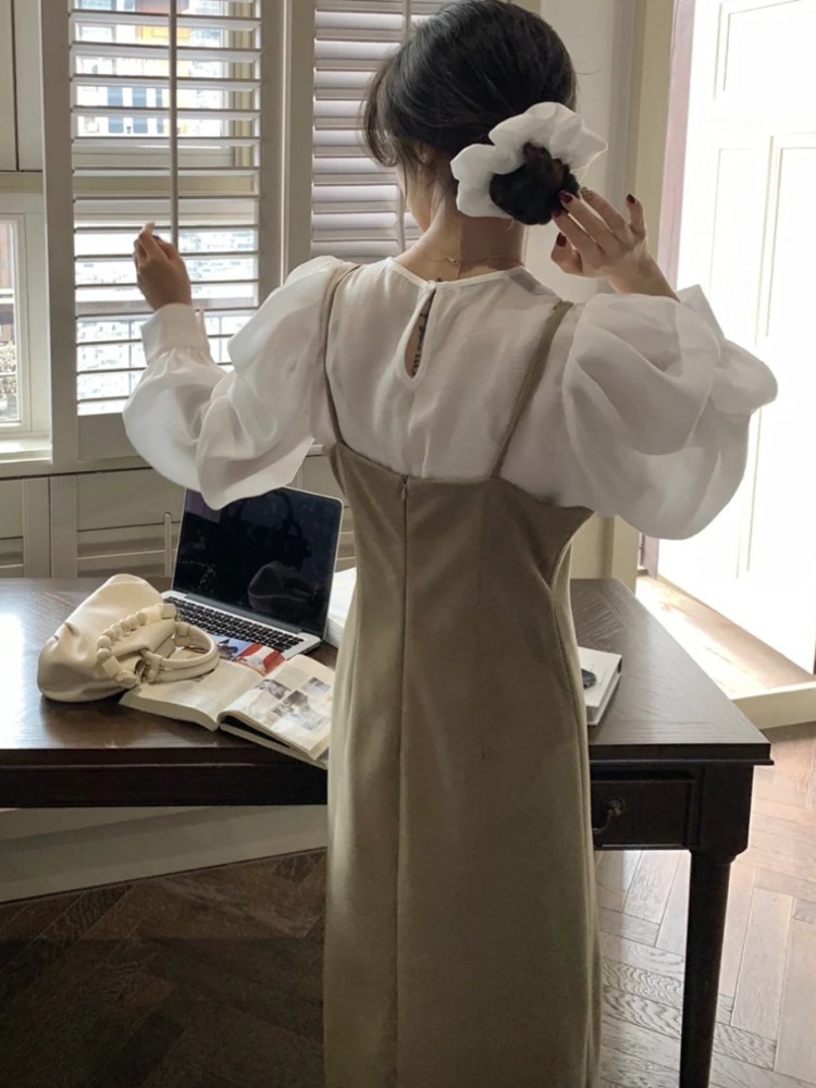 長袖シフォンブラウス ミモレ丈 キャミワンピ セットアップ