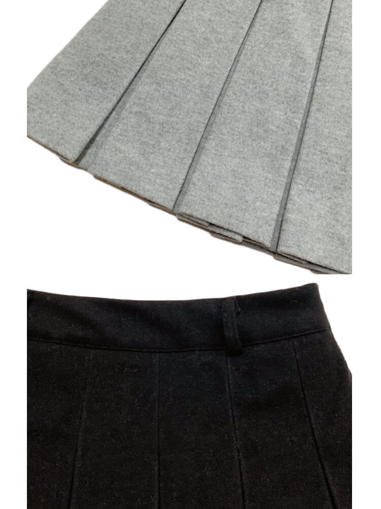 ウール混紡 タックプリーツ Aライン ゴルフスカート