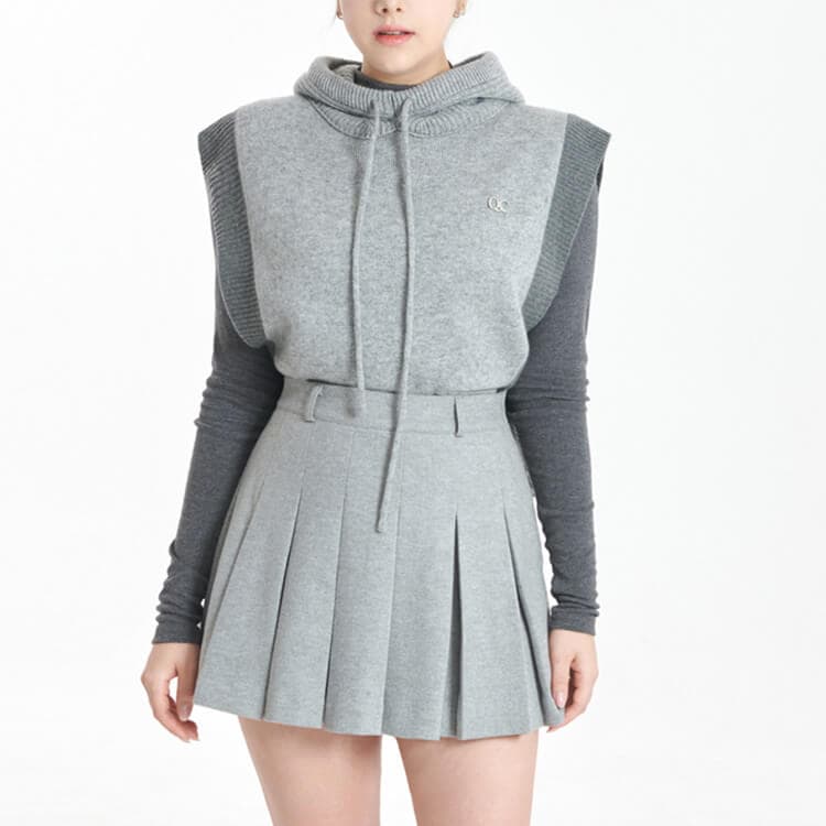 ウール混紡 タックプリーツ Aライン ゴルフスカート