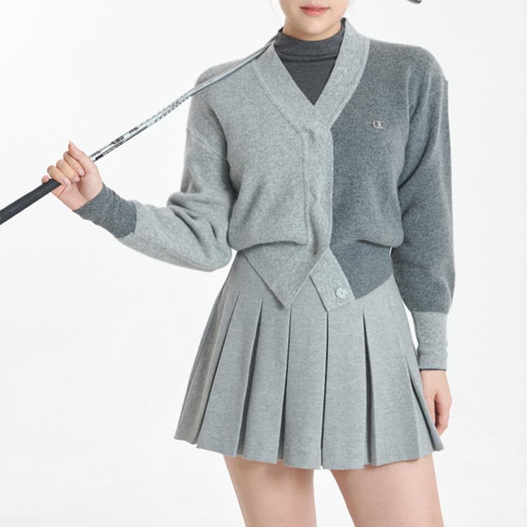 ウール混紡 タックプリーツ Aライン ゴルフスカート