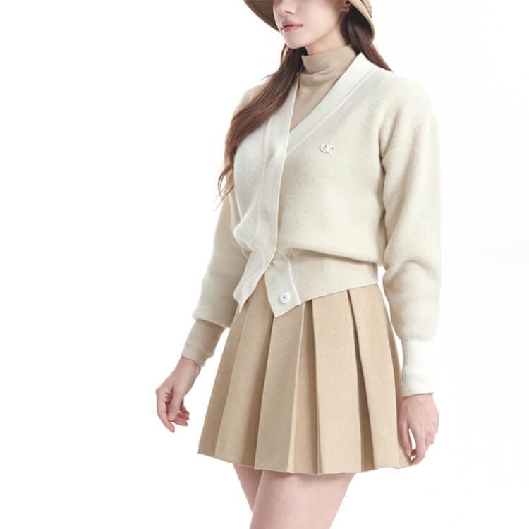 ウール混紡 タックプリーツ Aライン ゴルフスカート