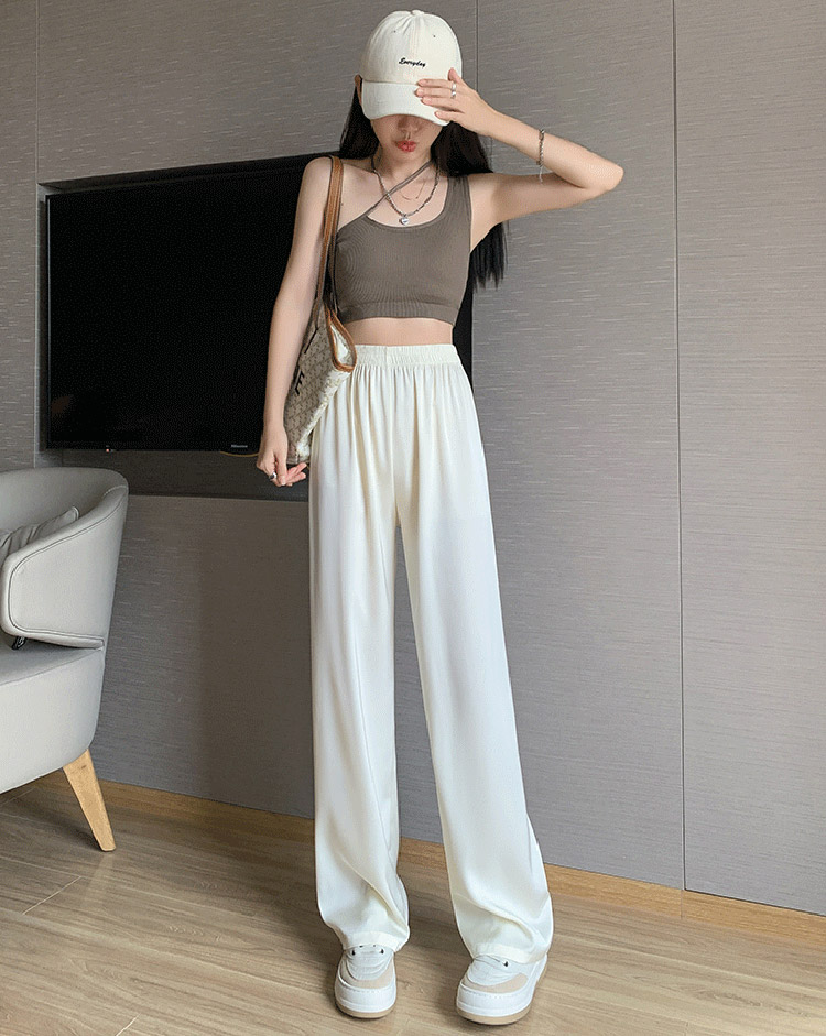 ひんやり ロング丈 サテン ワイドパンツ