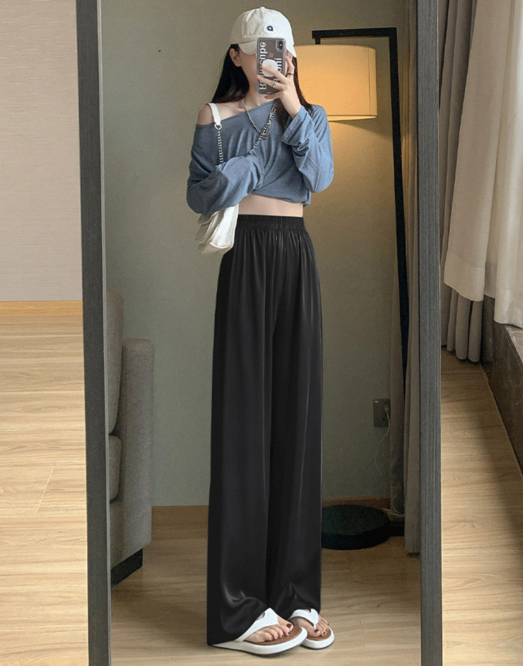 ひんやり ロング丈 サテン ワイドパンツ