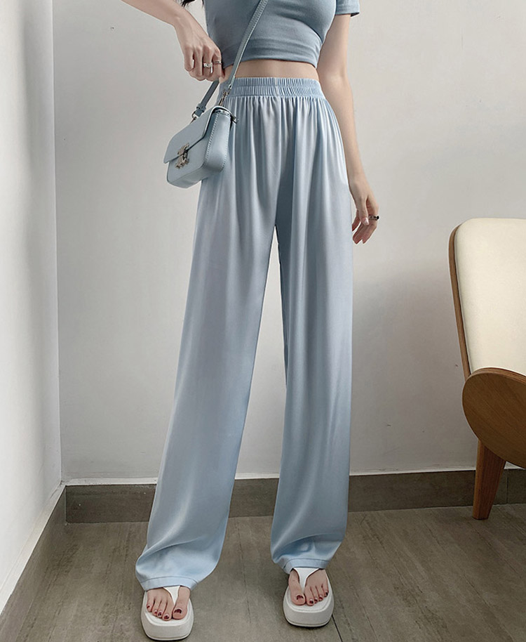 ひんやり ロング丈 サテン ワイドパンツ