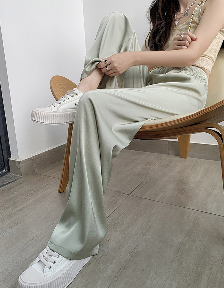 ひんやり ロング丈 サテン ワイドパンツ