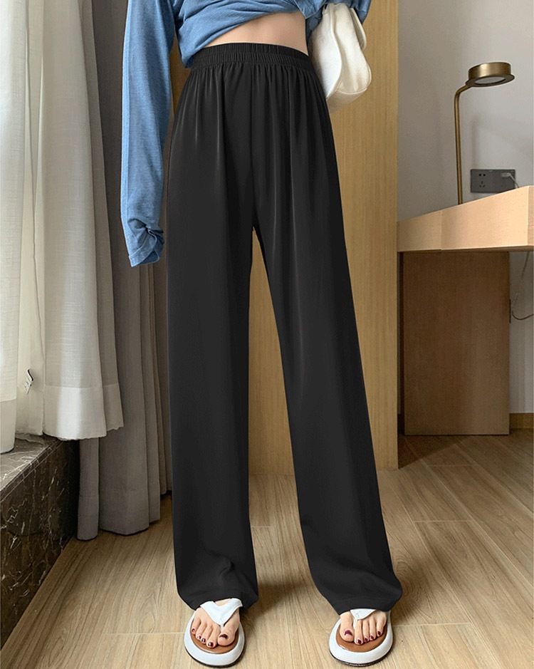 ひんやり ロング丈 サテン ワイドパンツ
