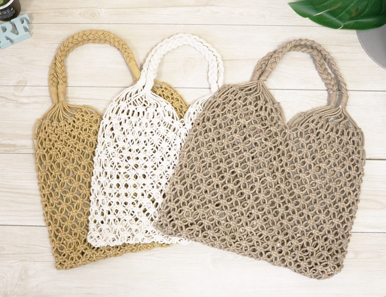 カジュアルな手編みコットンネットバッグ