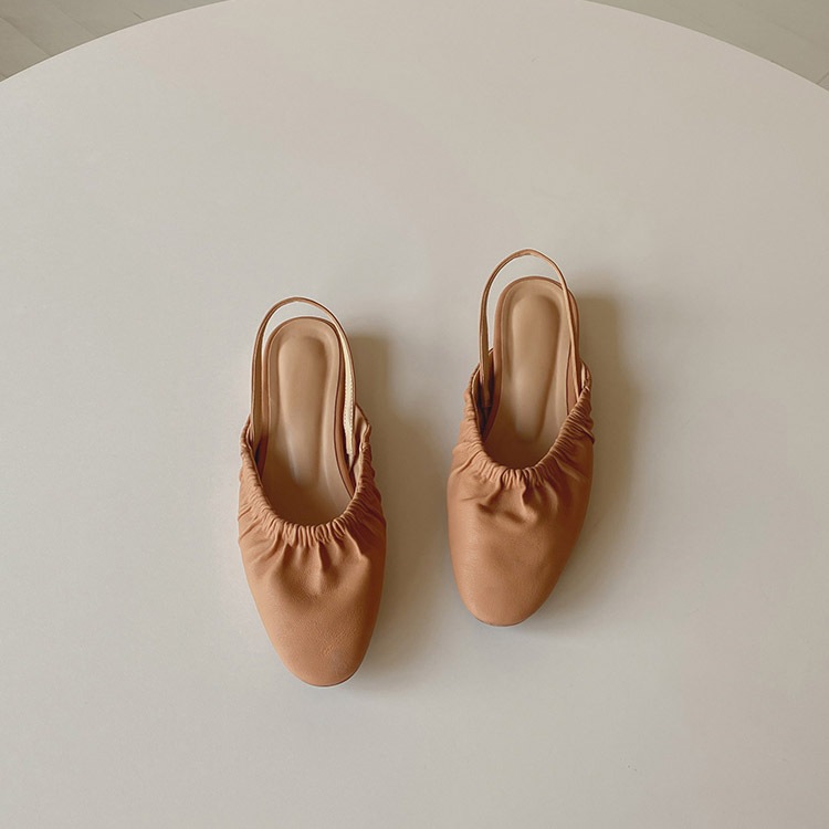 ラウンドトゥ シャーリング ローヒールサンダル