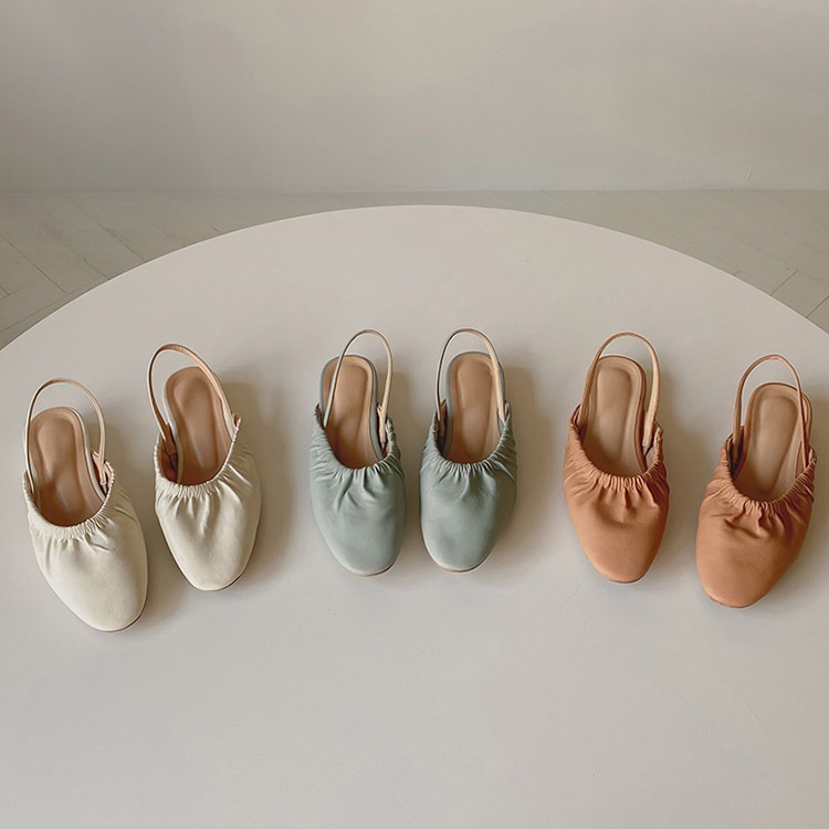 ラウンドトゥ シャーリング ローヒールサンダル