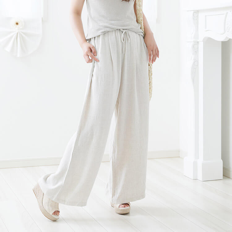 キレイ系ゆったりシルエット リネンワイドパンツ