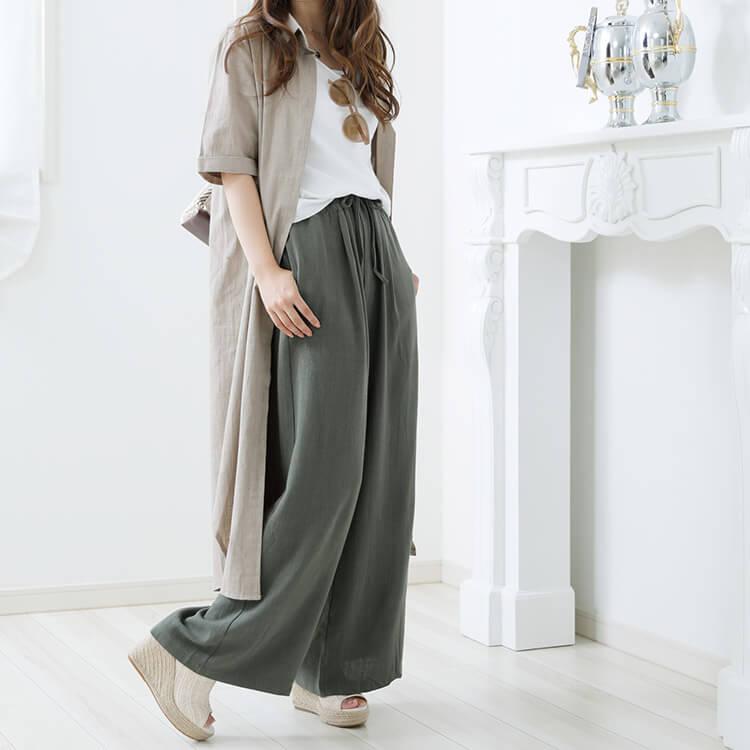 キレイ系ゆったりシルエット リネンワイドパンツ