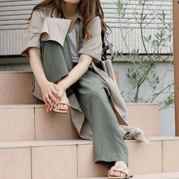 キレイ系ゆったりシルエット リネンワイドパンツ