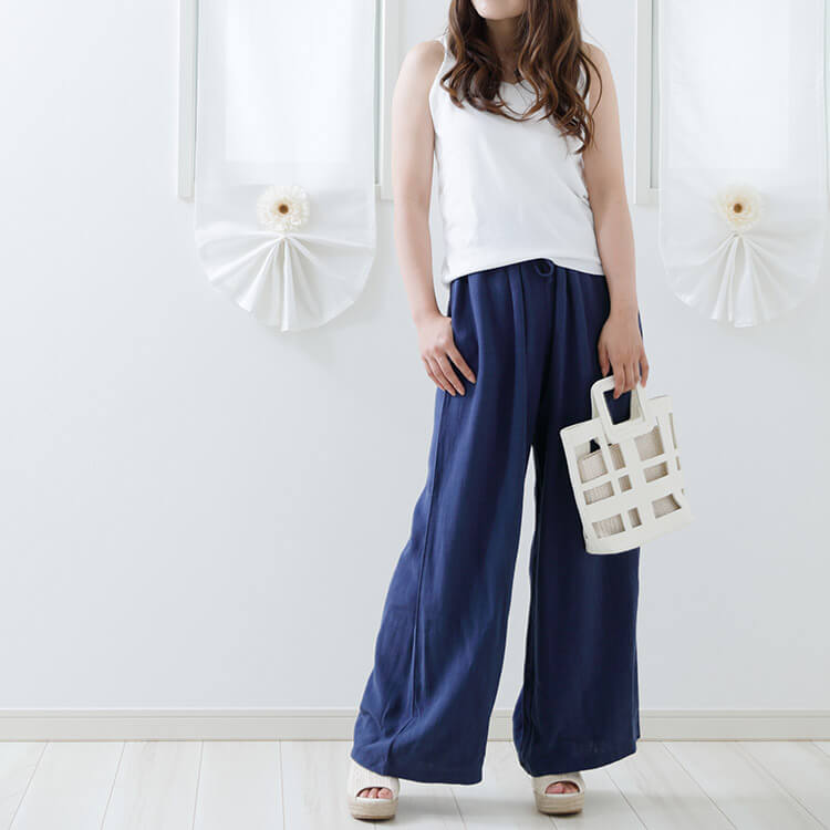 キレイ系ゆったりシルエット リネンワイドパンツ