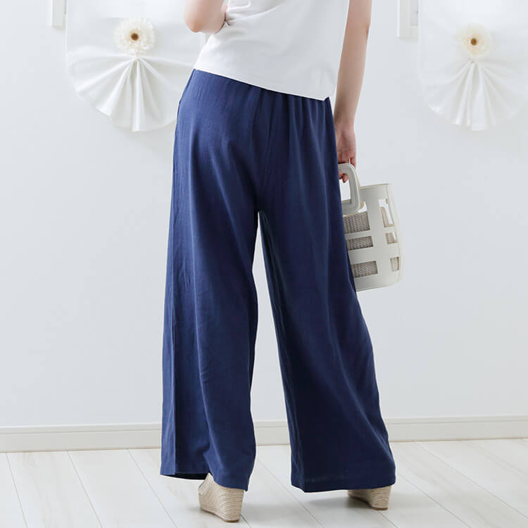 キレイ系ゆったりシルエット リネンワイドパンツ