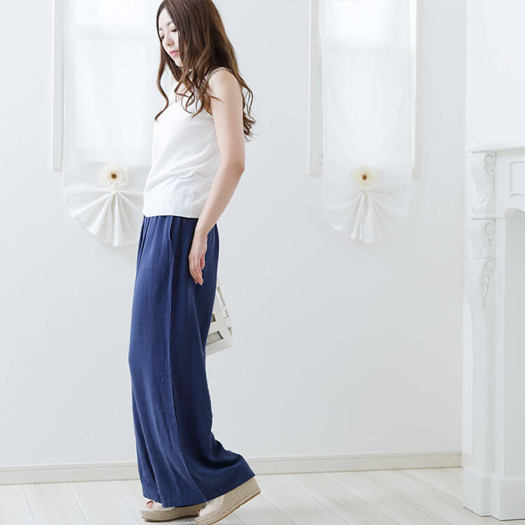 キレイ系ゆったりシルエット リネンワイドパンツ