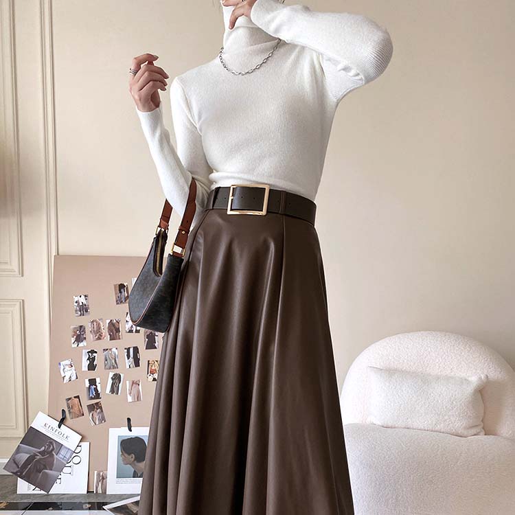 リブ編み ハイネック ニットトップス