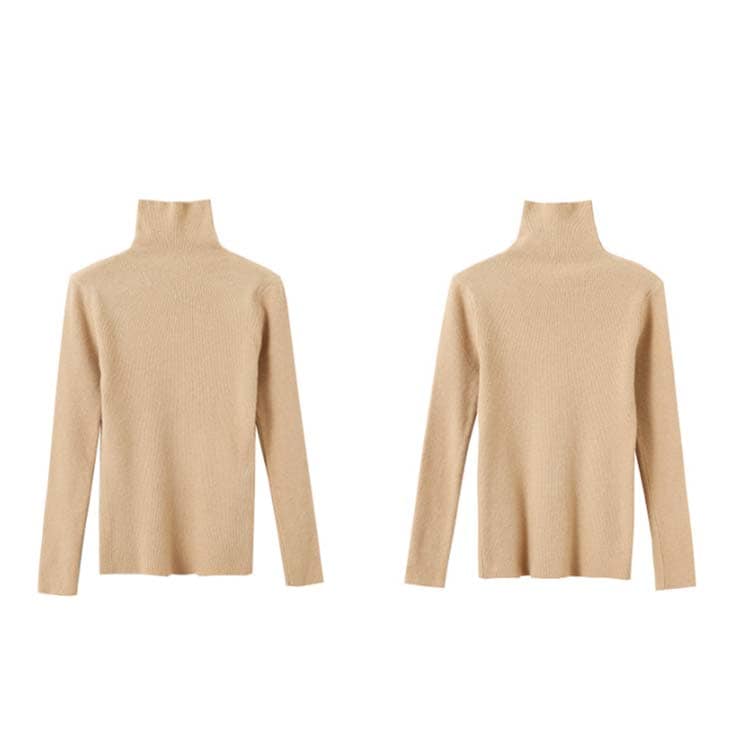 リブ編み ハイネック ニットトップス