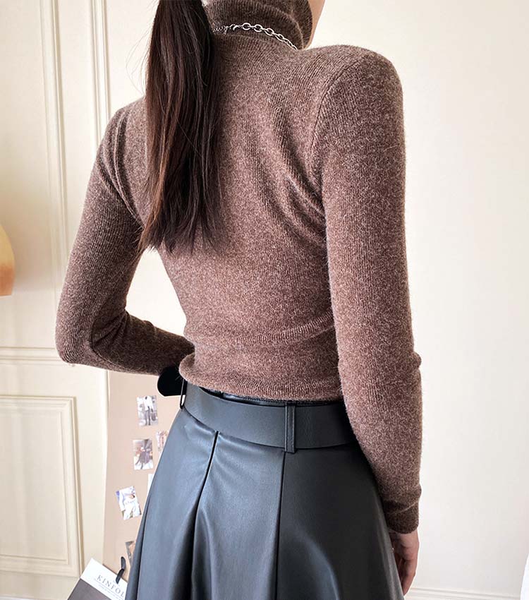 リブ編み ハイネック ニットトップス