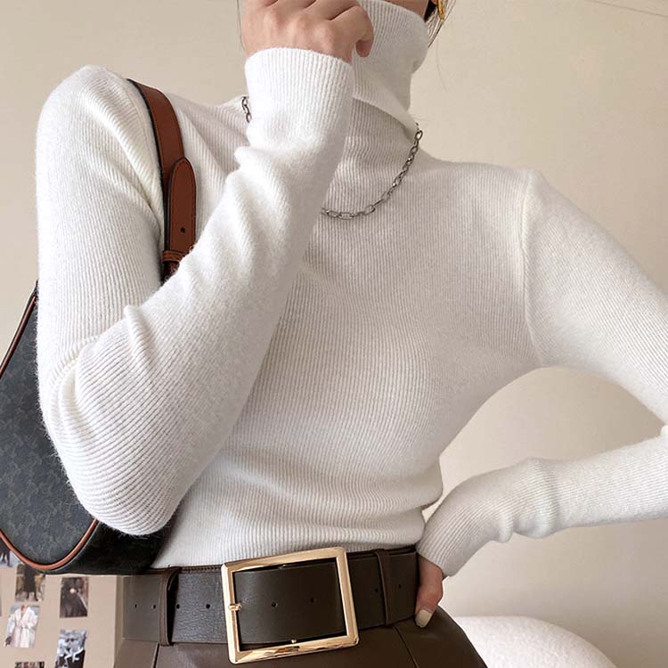 リブ編み ハイネック ニットトップス