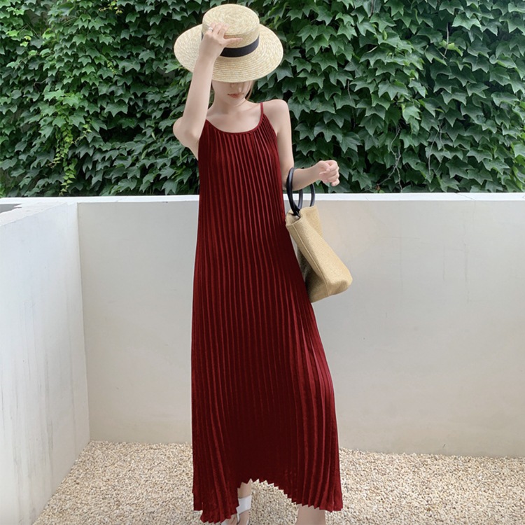 すとんと落ちる プリーツデザイン ロングワンピース