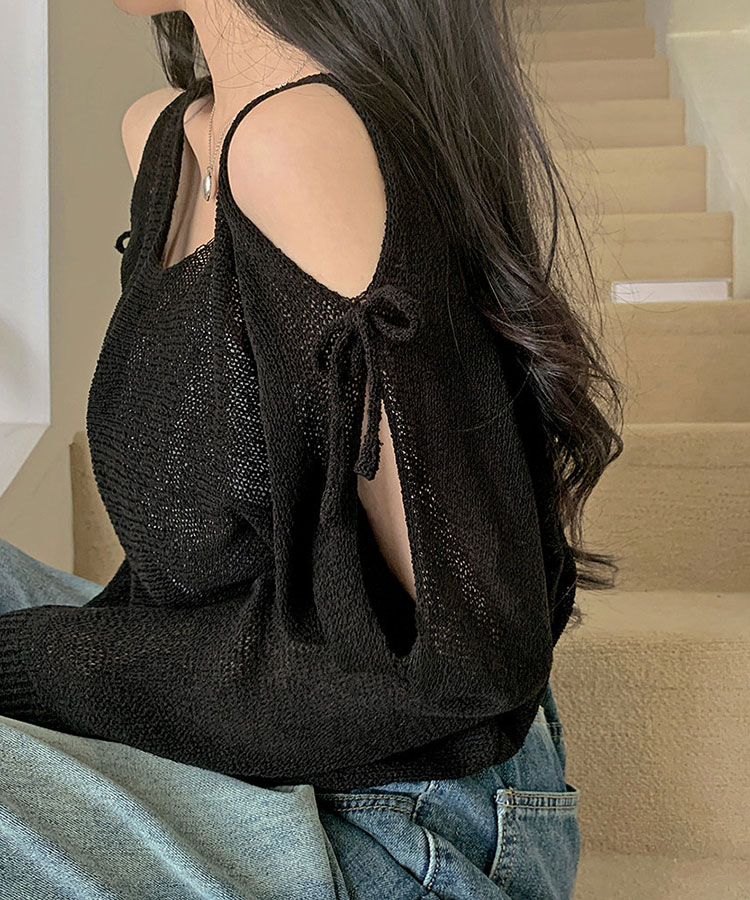 ショルダーカット シースルー ゆるニット トップス

