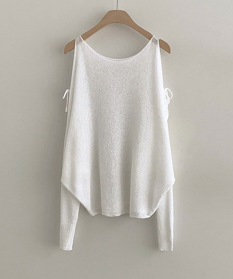 ショルダーカット シースルー ゆるニット トップス

