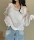 ショルダーカット シースルー ゆるニット トップス


