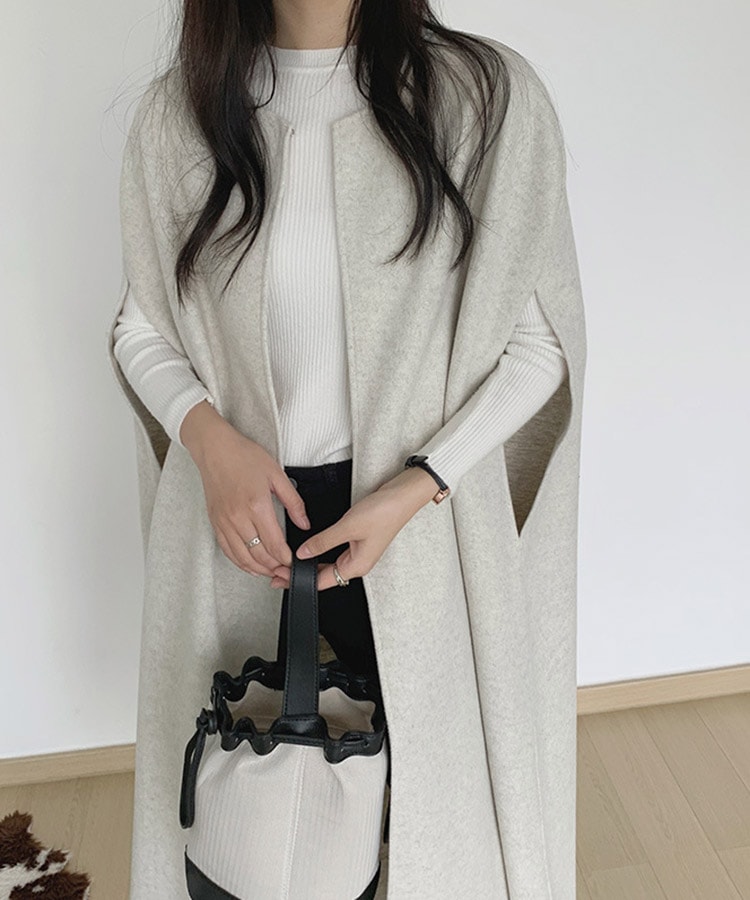 オーバーサイズ ミモレ丈 ノーカラー ポンチョ コート